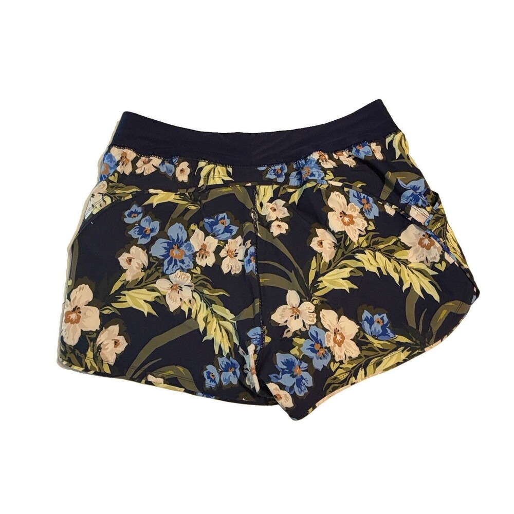 Lands End Swim Bottom Shorts Size 18W Blue Floral Tropical Pockets Attached